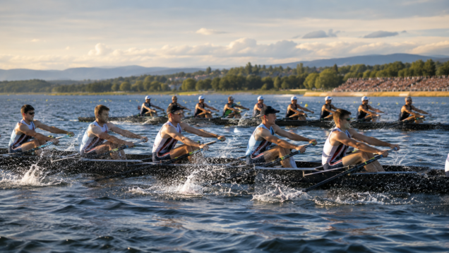 Remeros compitiendo en una regata del Campeonato del Mundo de Remo