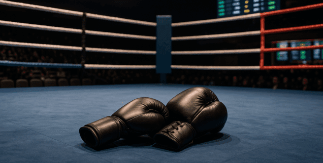 unos guantes de boxeo tirados en el cuadrilátero